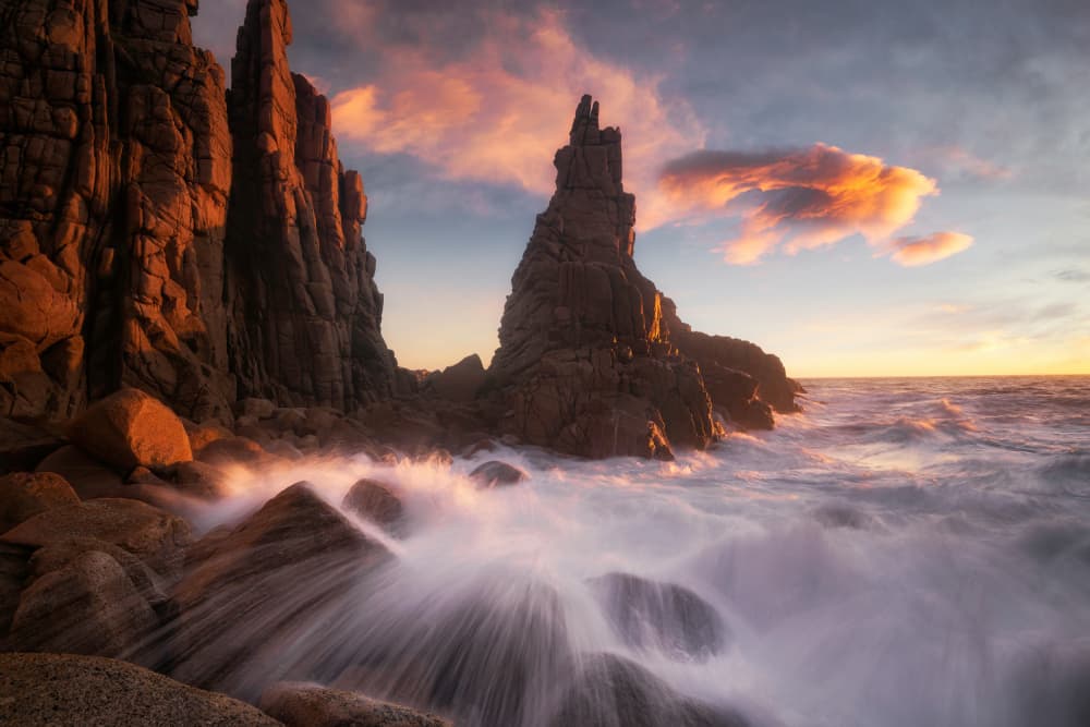 Majestic Sea Stacks Sunset by Jingshu Zhu — canvas wall art