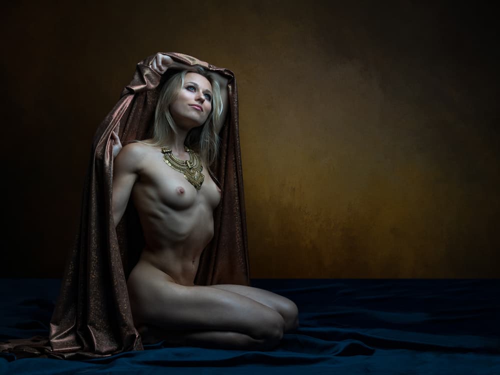 Contemplative Golden Nude by Luc Stalmans — canvas wall art