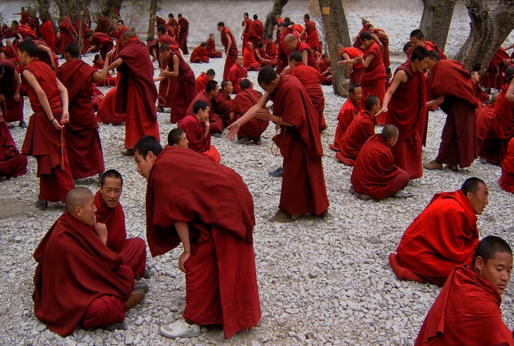Monks In Discussion by Yvette Depaepe — canvas wall art