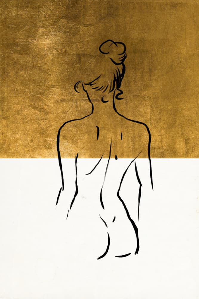 Golden Nude Sketch by Fun Qui — canvas wall art