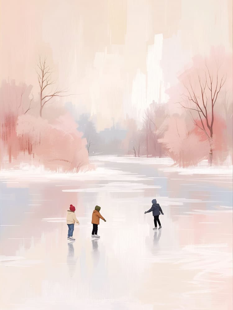 Kids Ice Skating Winter by Ohkimiko — canvas wall art