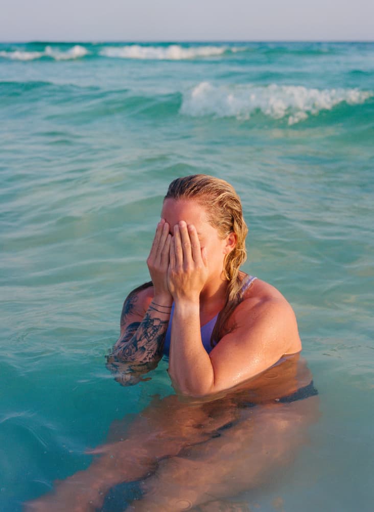 Shy Woman Ocean by Bethany Young — canvas wall art
