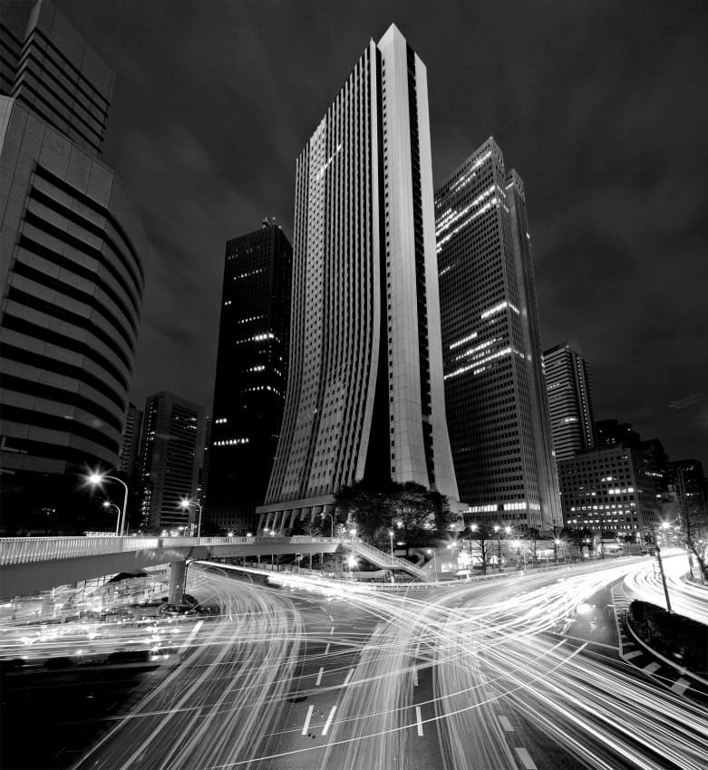 City Night Light Trails by Koji Tajima — canvas wall art