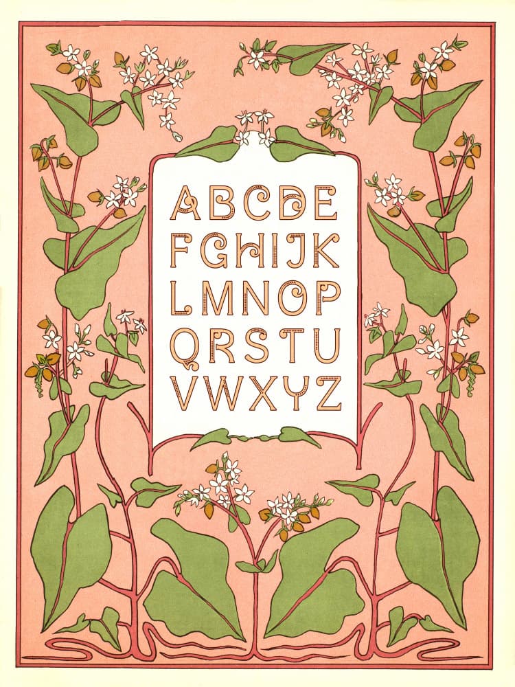 Art Nouveau Floral Alphabet by Wild Violets — canvas wall art