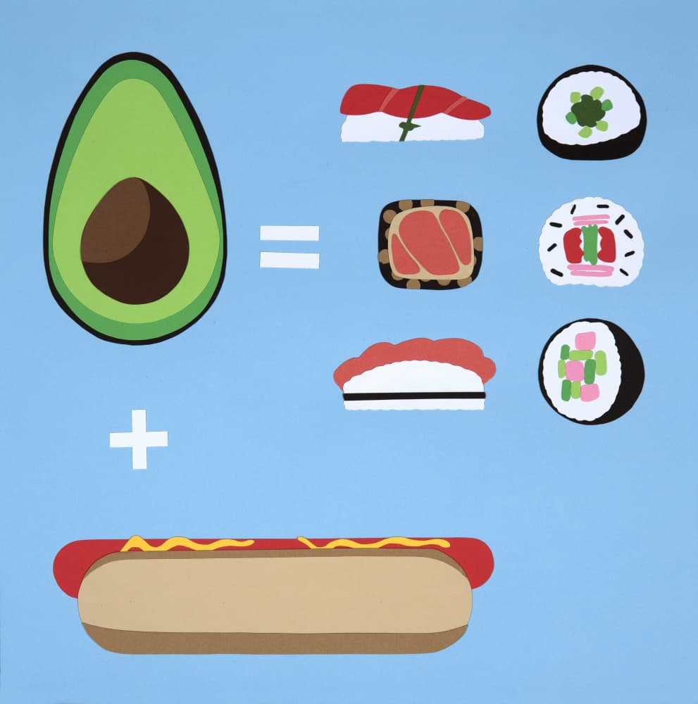 Avocado Hotdog Sushi Pun by Rankin Willard — canvas wall art