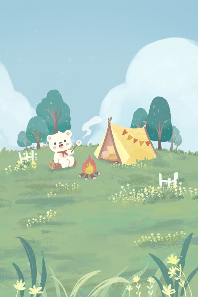 Happy Camping Bear by Xuan Thai — canvas wall art