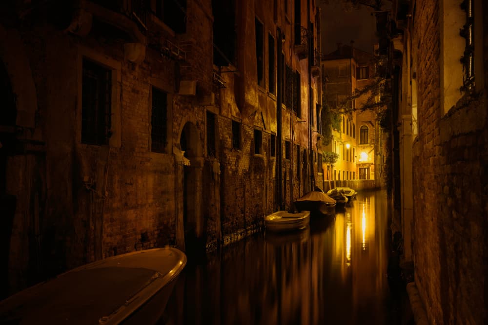 Venice Canal Night Glow by Norbert Maier — canvas wall art