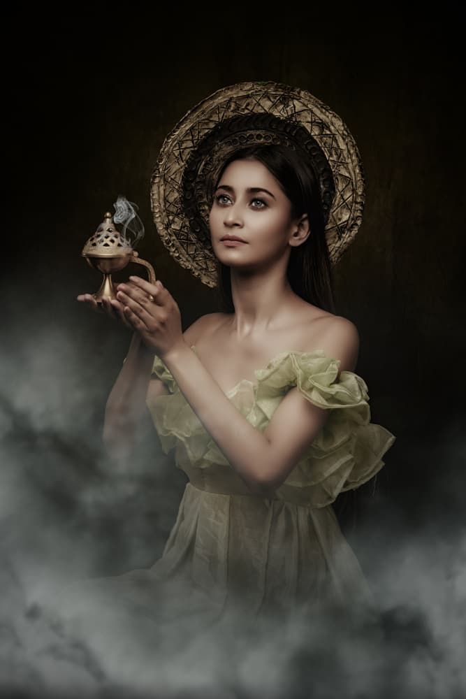 Ethereal Woman Golden Halo by PARTHA BHATTACHARYYA — canvas wall art