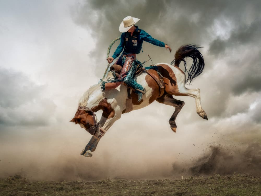 Cowboy Bucking Horse by Frank Ma — canvas wall art