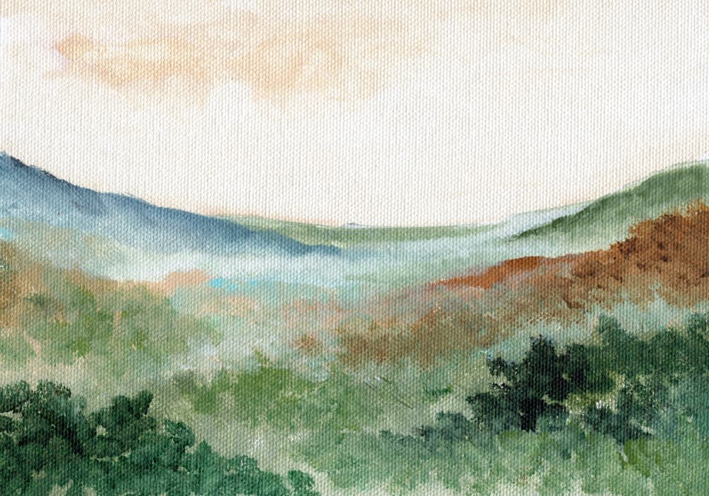 Misty Mountain Valley by Nikita Jariwala — canvas wall art