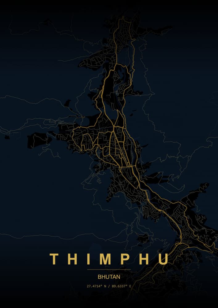 Thimphu Golden Map by HUGO — canvas wall art
