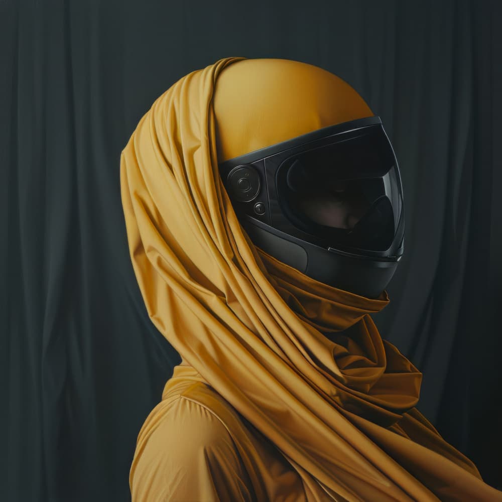 Golden Draped Helmet by Bilge Paksoylu — canvas wall art