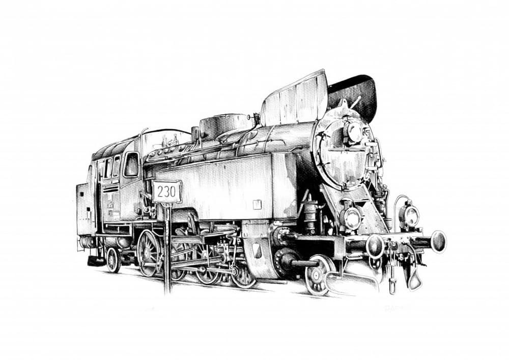Detailed Steam Train Drawing by Kulik — canvas wall art
