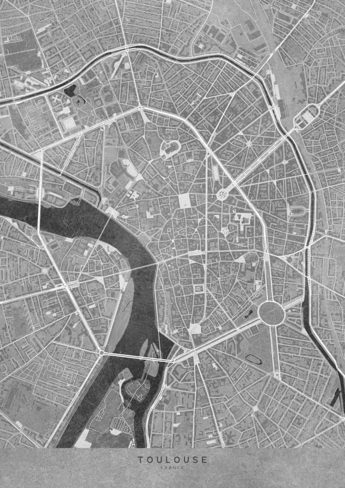Toulouse City Map by Rosana Laiz Blursbyai — canvas wall art