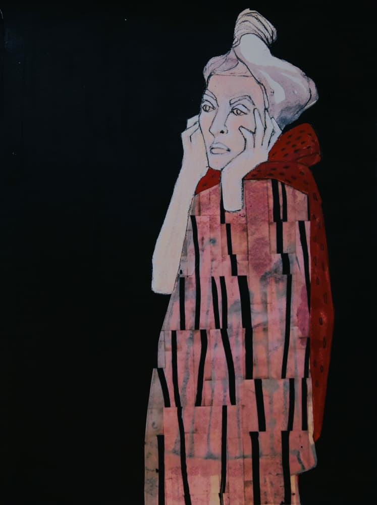 Pensive Woman in Red by Doris Schmitz — canvas wall art