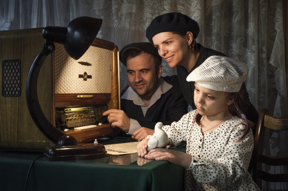 Vintage Radio Family Moment by Viktor Cherkasov — canvas wall art