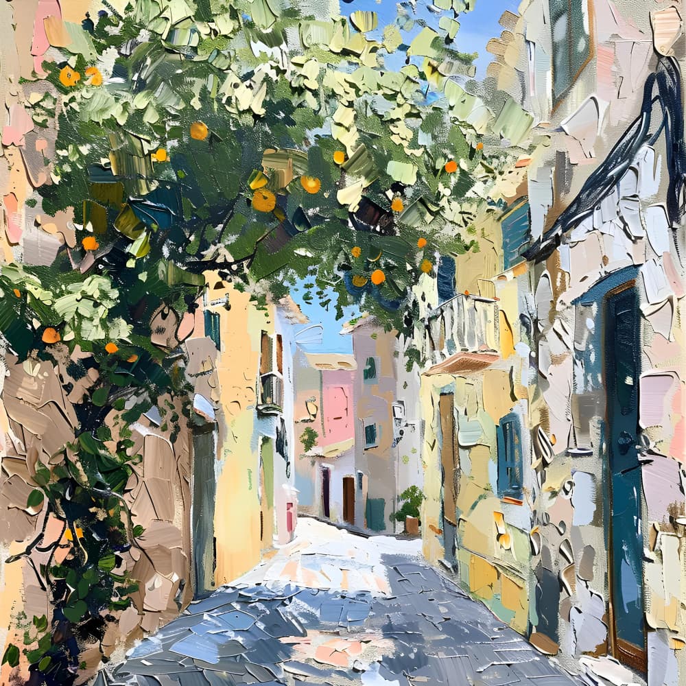 Sunny Orange Tree Street by Avanesova Elena — canvas wall art