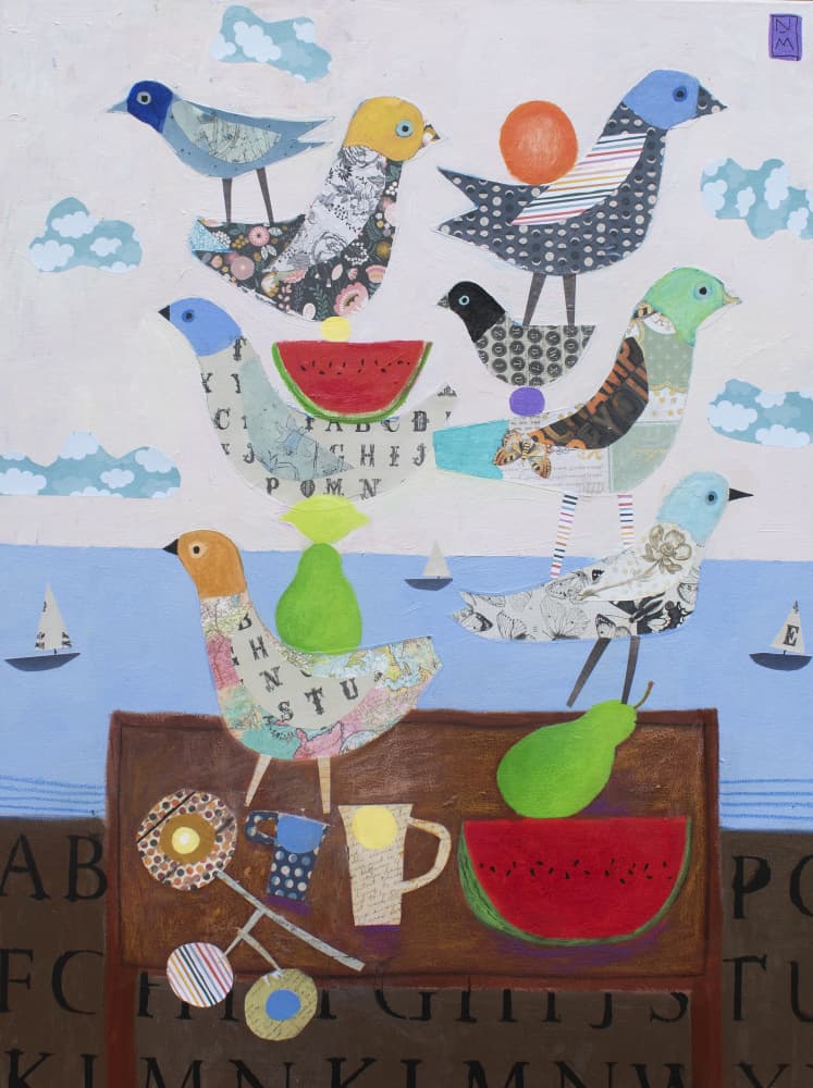 Whimsical Birds Seaside Picnic by Nathaniel Mather — canvas wall art