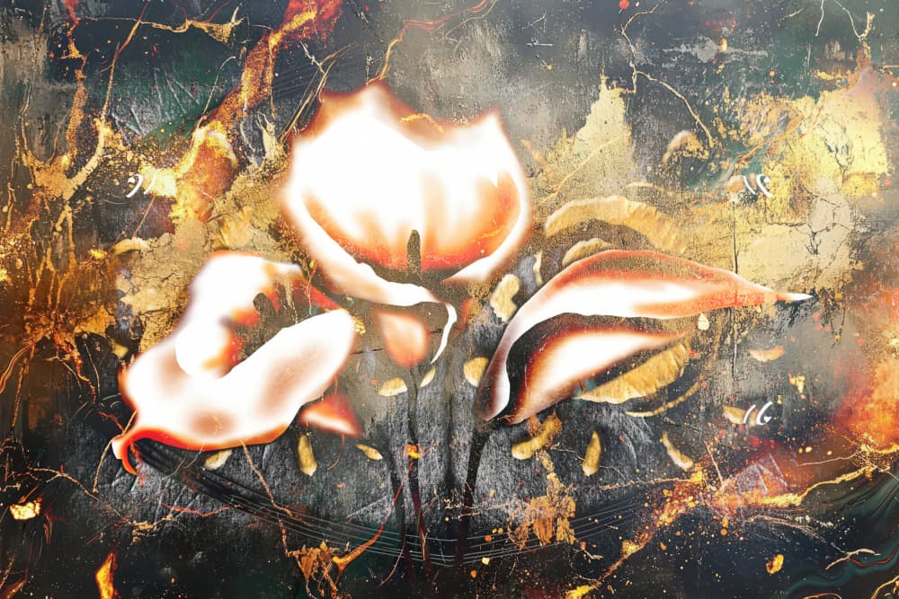 Abstract Golden Blooms by Rafal Kulik — canvas wall art