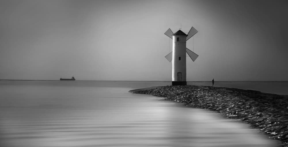 Coastal Windmill Lighthouse by paralaxa — canvas wall art