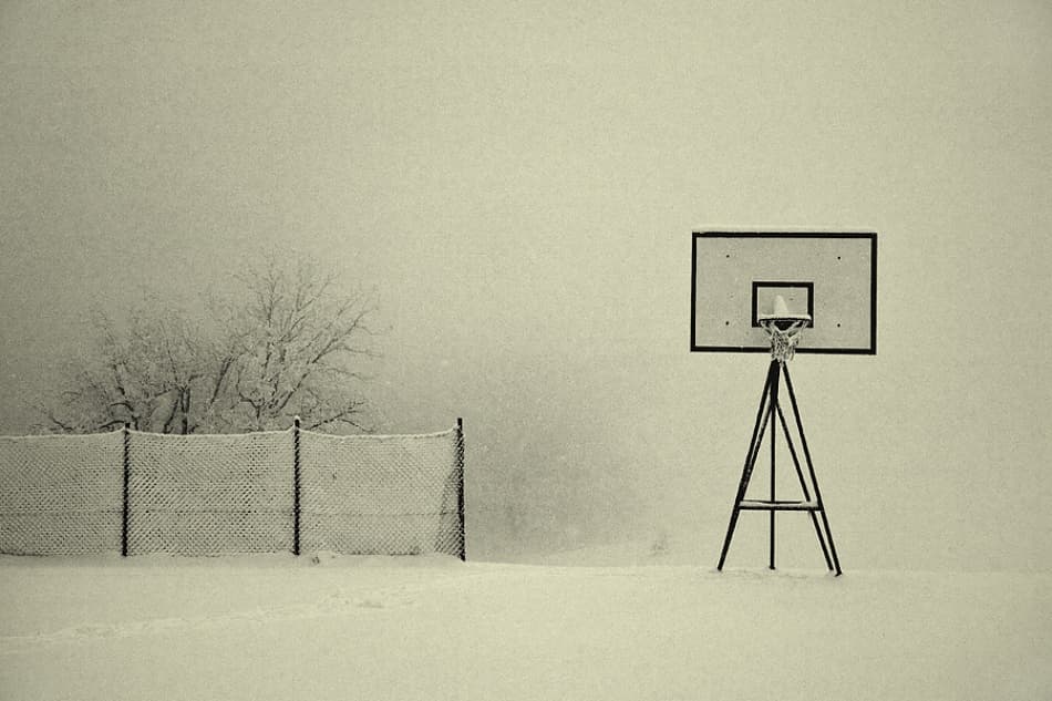 Snowy Basketball Court by Jure Kravanja — canvas wall art