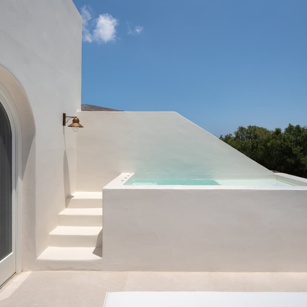 Santorini Rooftop Pool by Minorstep — canvas wall art