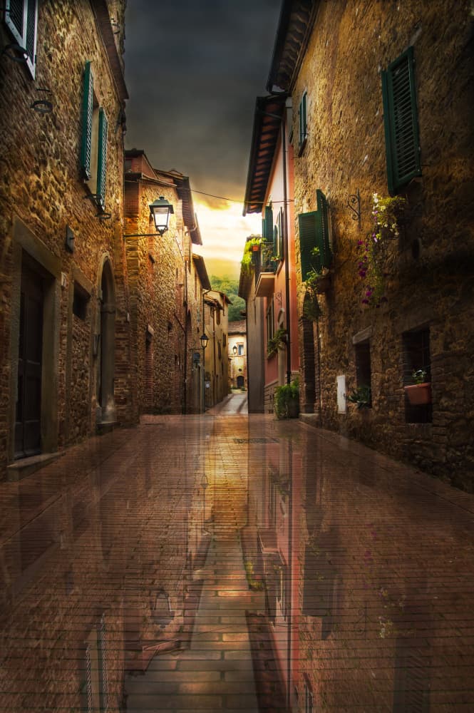 Old Town Sunset Reflection by Nicodemo Quaglia — canvas wall art