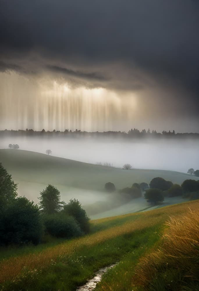 Golden Rain Over Hills by Manu Allicot — canvas wall art