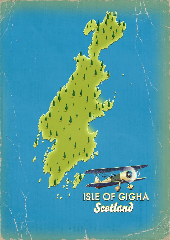 Isle Gigha Biplane Map by Nicholas — canvas wall art