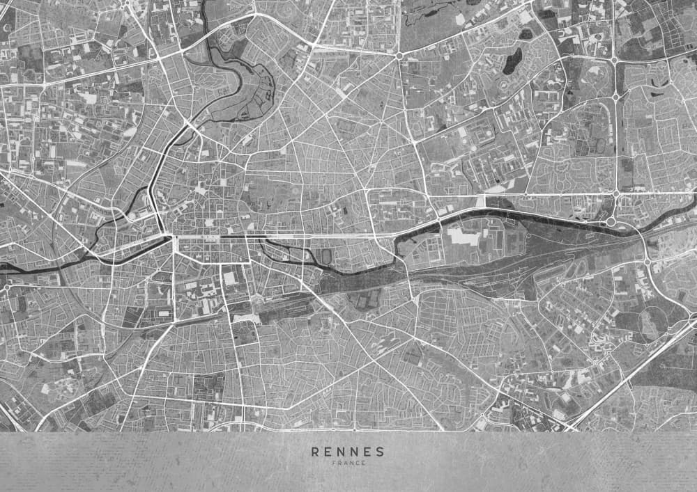 Rennes France City Map by Rosana Laiz Blursbyai — canvas wall art
