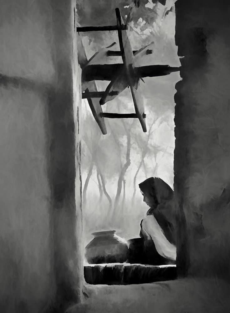 Woman and Charkha by Sayyed Nayyer Reza — canvas wall art