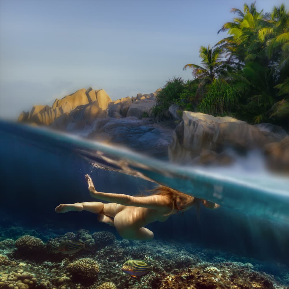 Nude Swimmer Tropical Ocean by Dmitry Frizel — canvas wall art