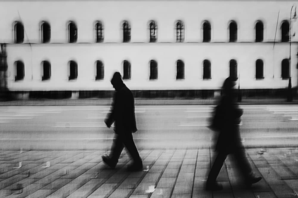 Blurred City Walkers by Elena Raceala — canvas wall art