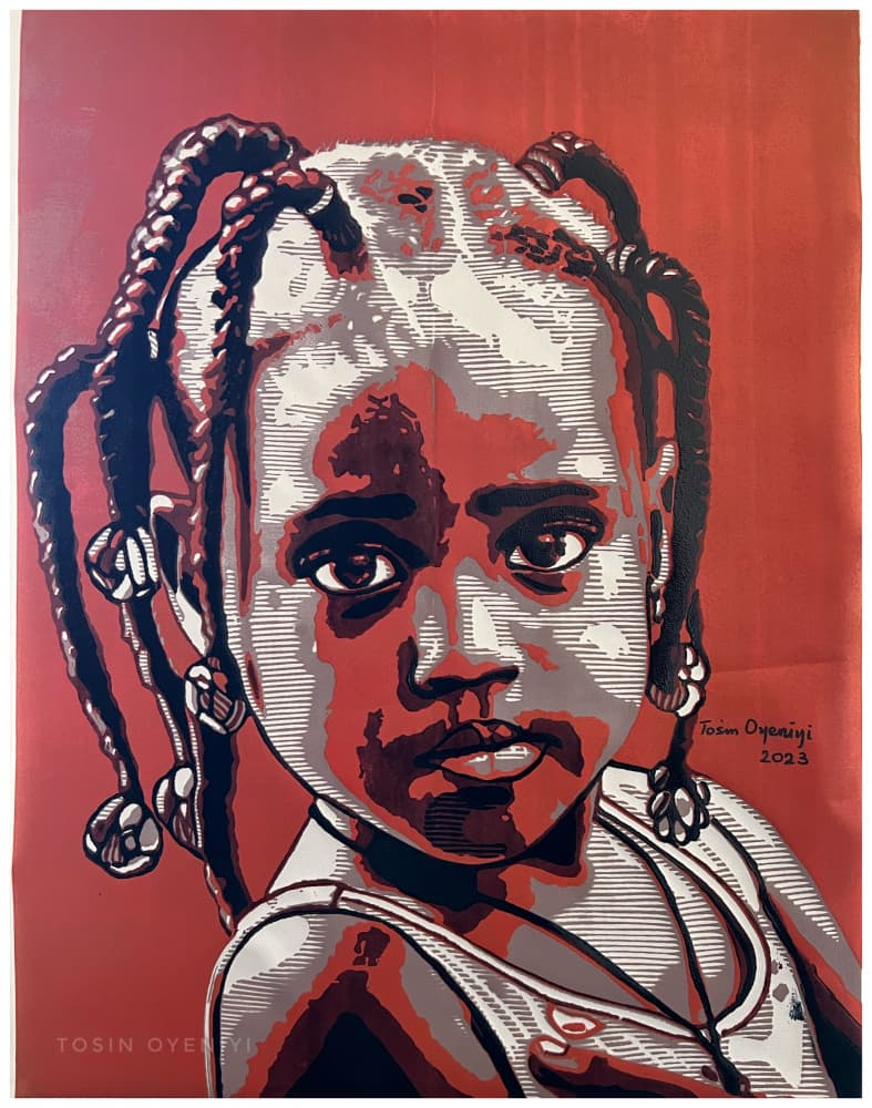 Innocent Child Red Portrait by Tosin Oyeniyi — canvas wall art