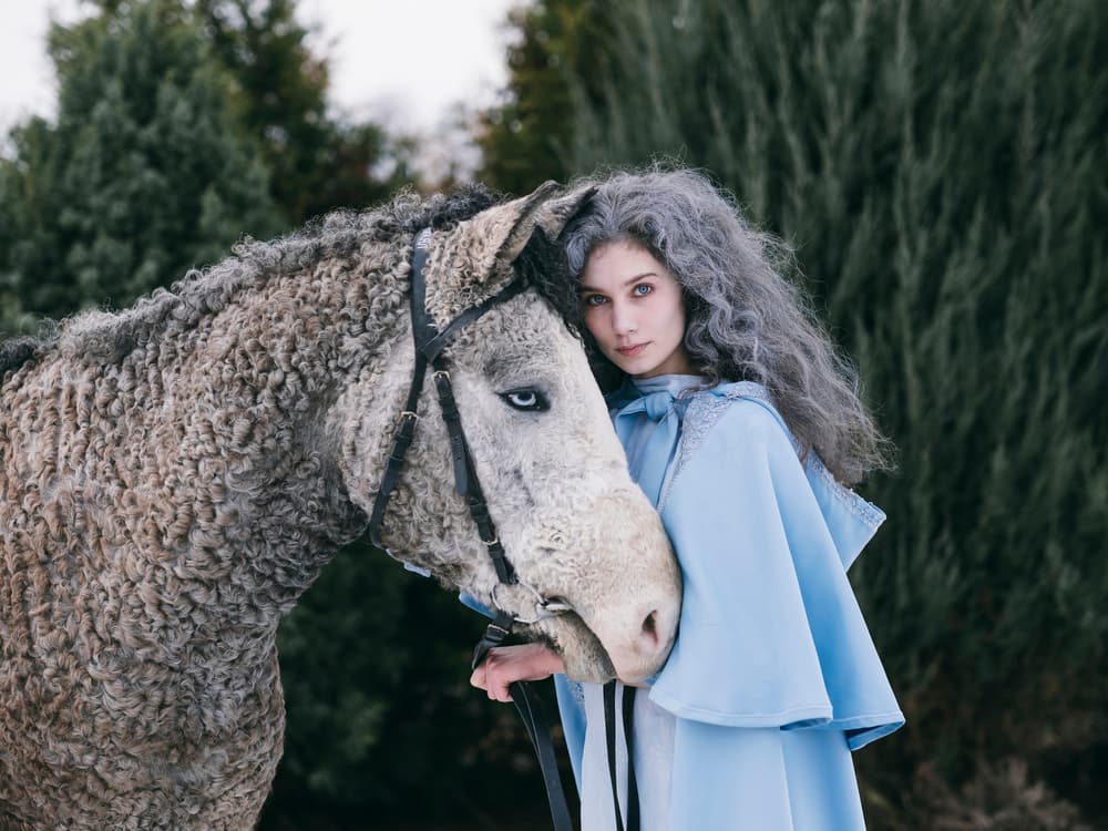 Winter Woman Curly Horse by Olga Barantseva — canvas wall art