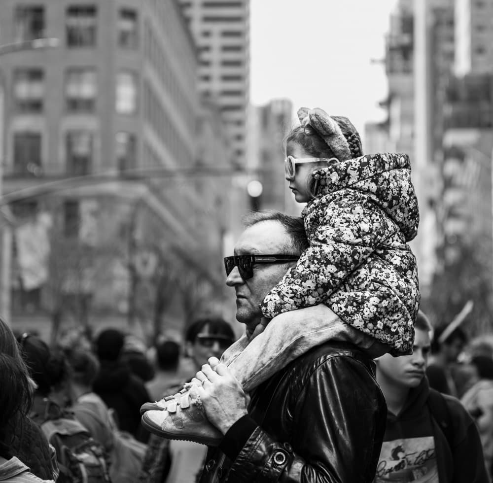 Father Daughter City Ride by Tong Zhang — canvas wall art