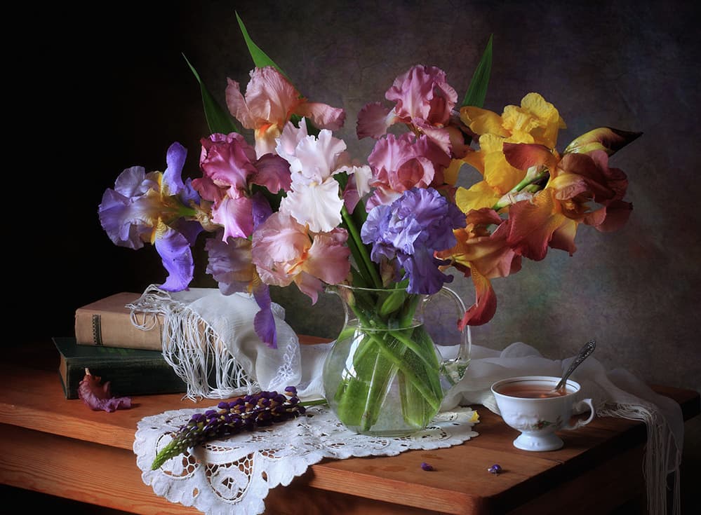 Colorful Irises Still Life by Tatyana Skorokhod — canvas wall art