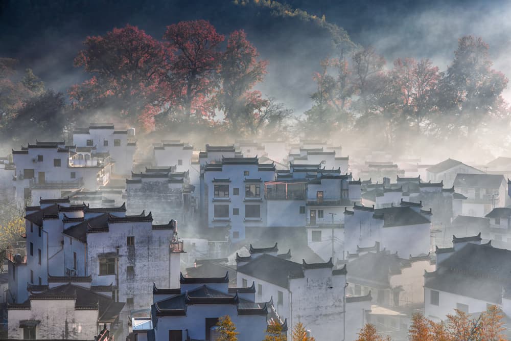 Misty Chinese Village by Jie Jin — canvas wall art