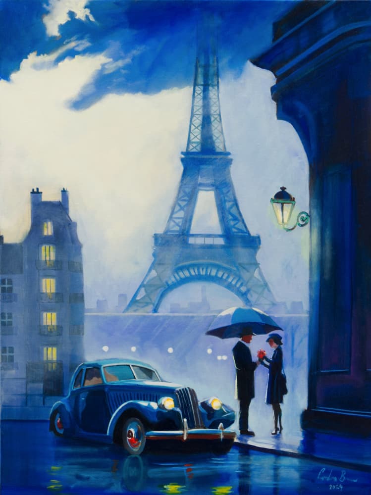 Parisian Romance in Rain by Gordon Bruce — canvas wall art