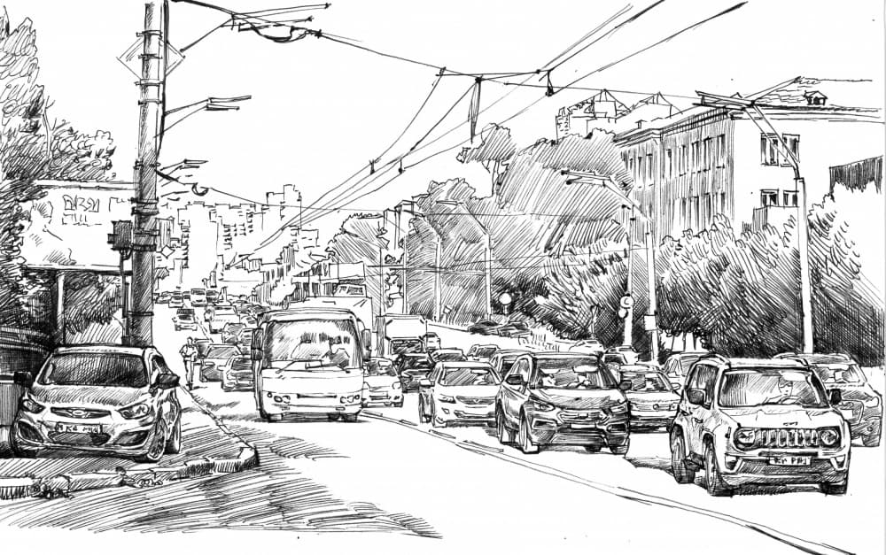 Urban Traffic Sketch by Andrii Kutsachenko — canvas wall art