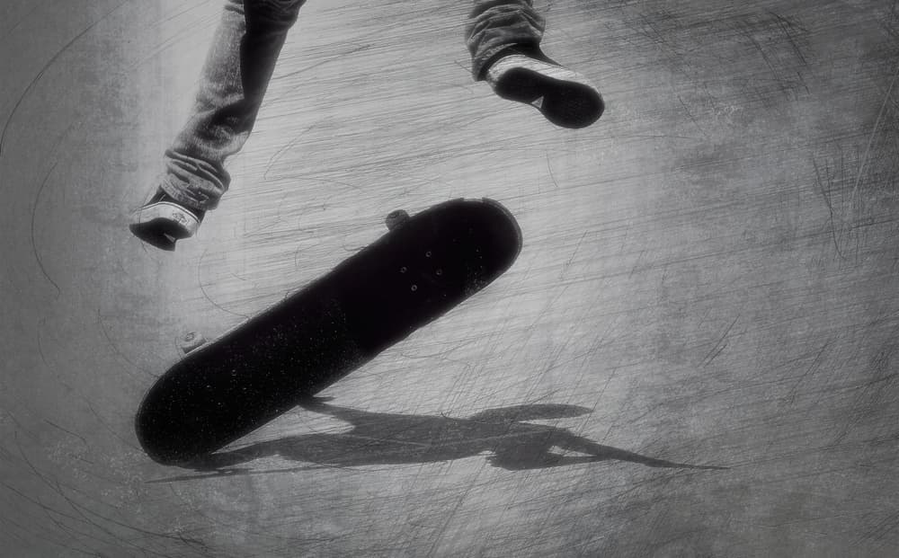 Airborne Skateboard Trick by Anna Cseresnjes — canvas wall art