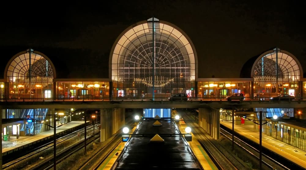 Illuminated Train Station by Jan Lykke — canvas wall art