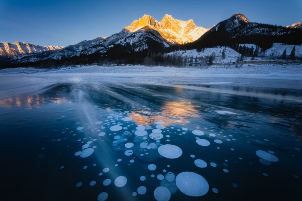 Golden Mountains Frozen Bubbles by Yongnan Li (李永男) — canvas wall art