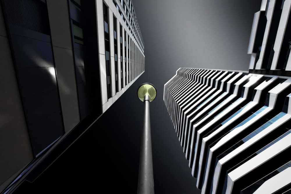 Skyscrapers and Streetlight by Jorge Pimenta — canvas wall art