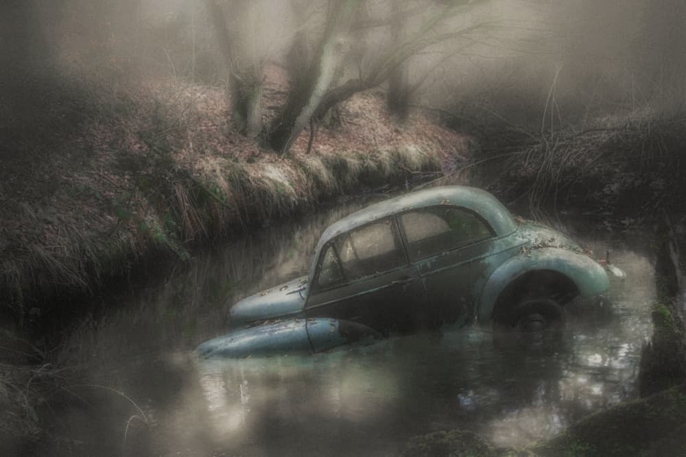 Forgotten Car In Fog by Holger Droste — canvas wall art