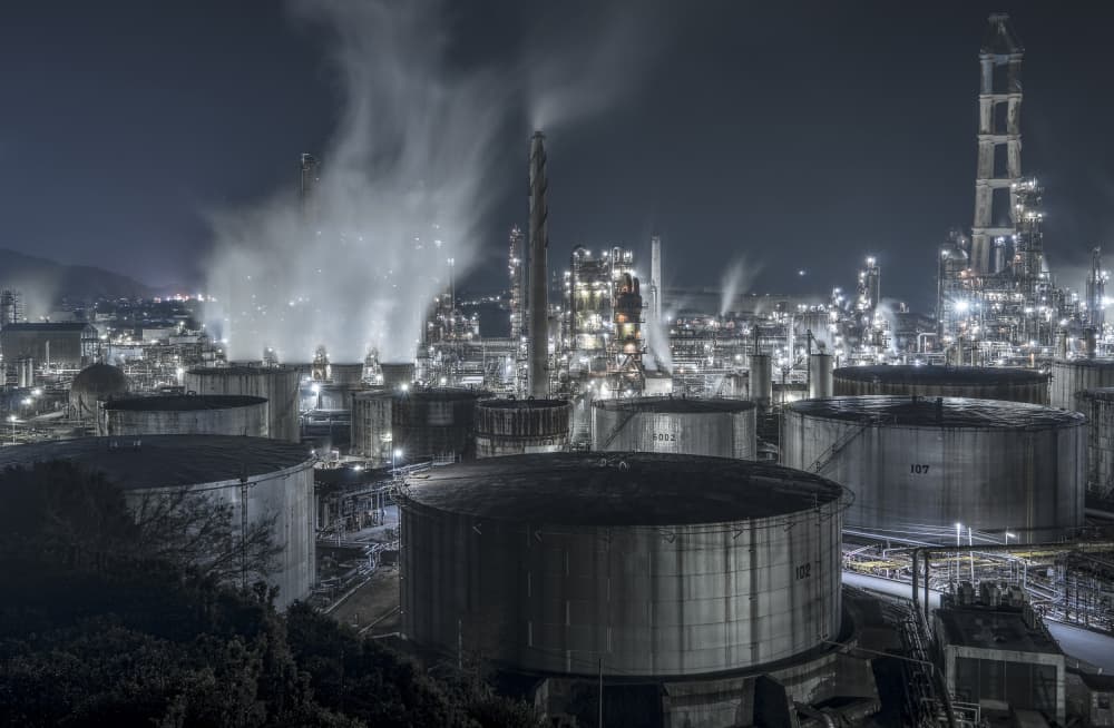 Night Refinery Glow by Tomoshi Hara — canvas wall art