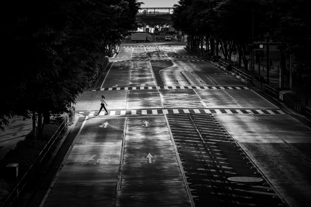 Solitary Street Crosser by Yohei Kawashima — canvas wall art