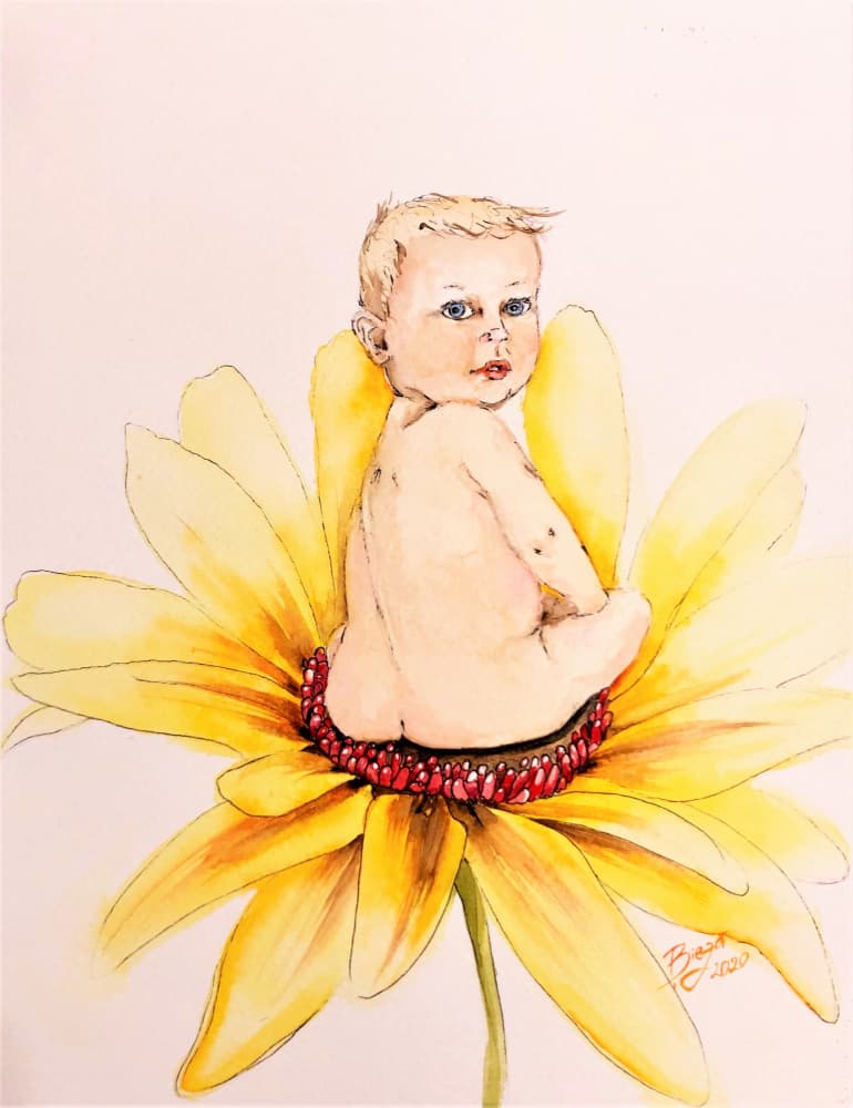 Baby in Yellow Bloom by Anda Bieza — canvas wall art