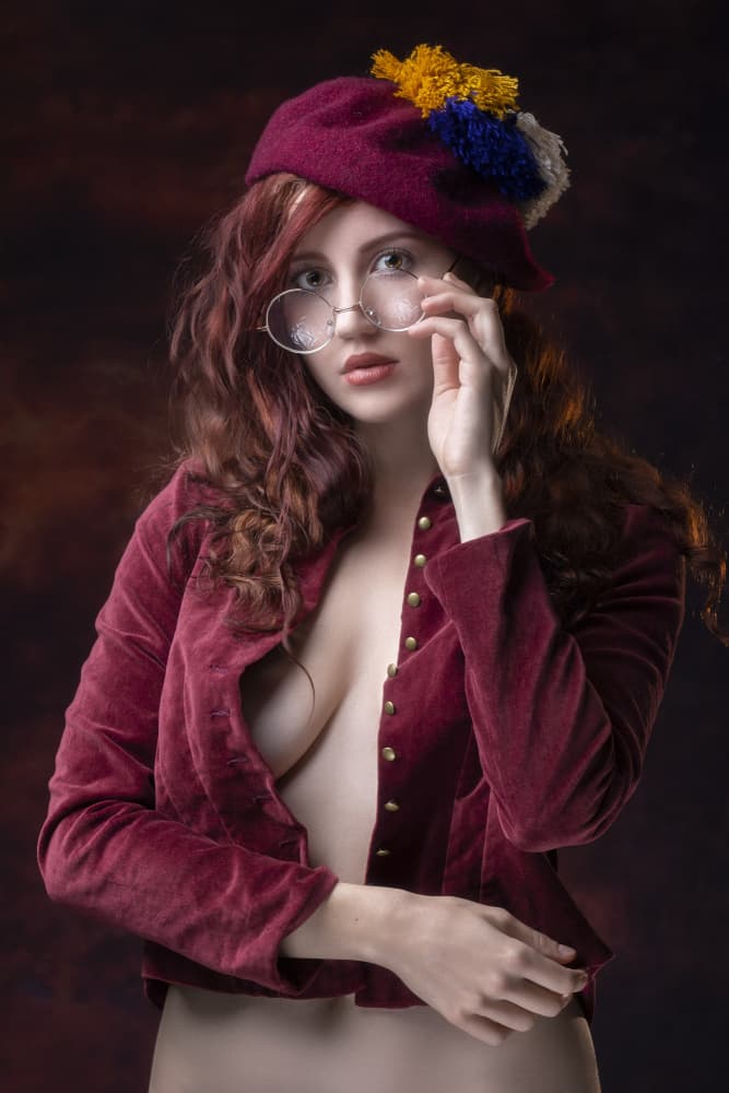 Red Velvet Beret Gaze by Jan Slotboom — canvas wall art