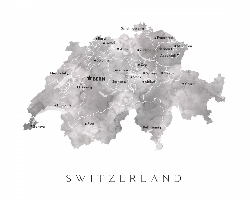 Switzerland Cities Map by Rosana Laiz Blursbyai — canvas wall art